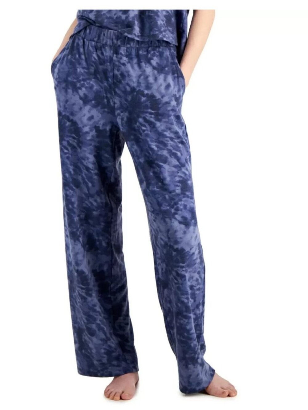 Jenni Women's French Terry High-Rise Wide-Leg Pajama Pants, Navy Blue, XS